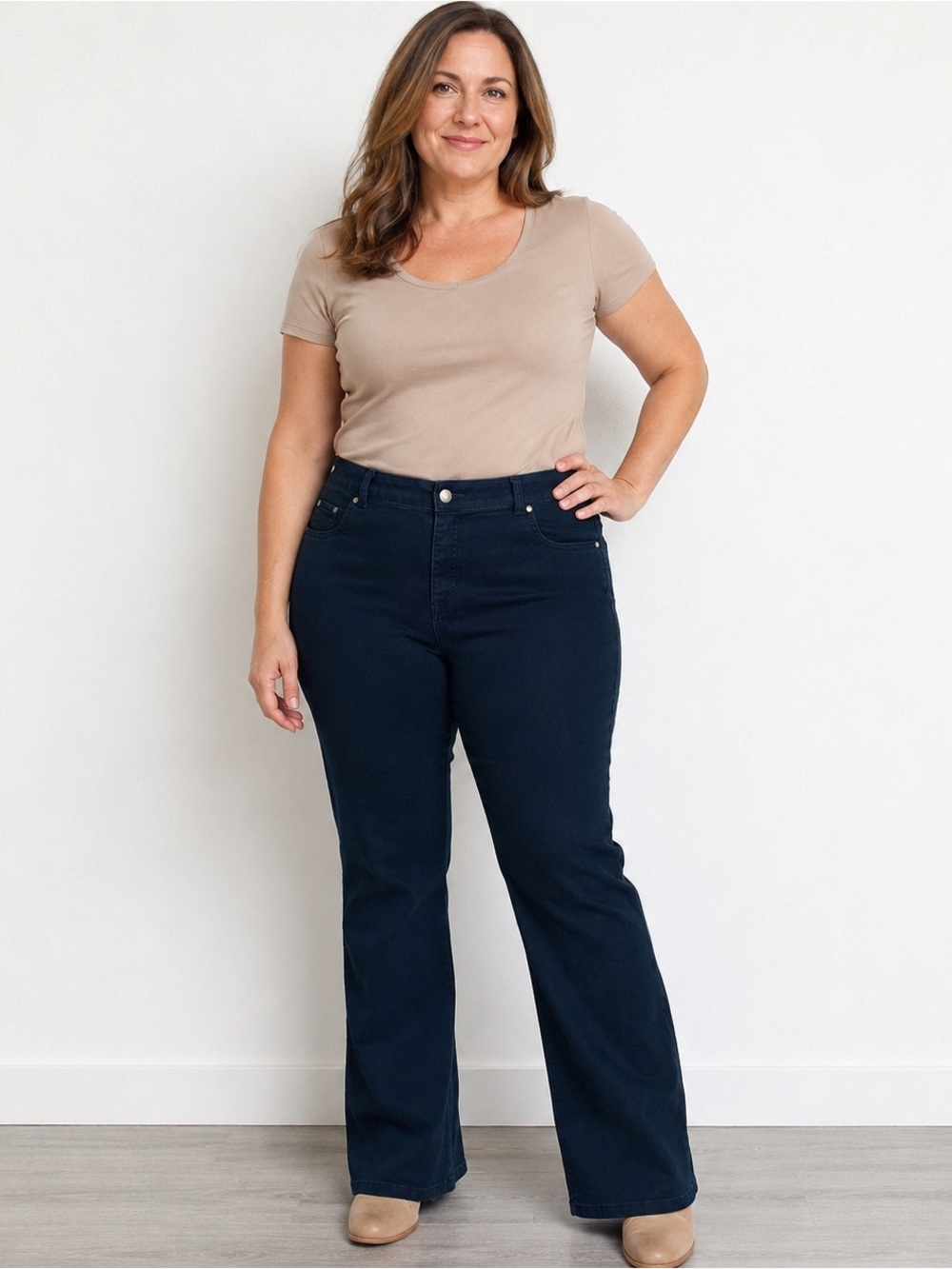 IMAN Jeans Womens 1X Black Bootcut Pull On Stretch Denim Plus Size Mid Rise